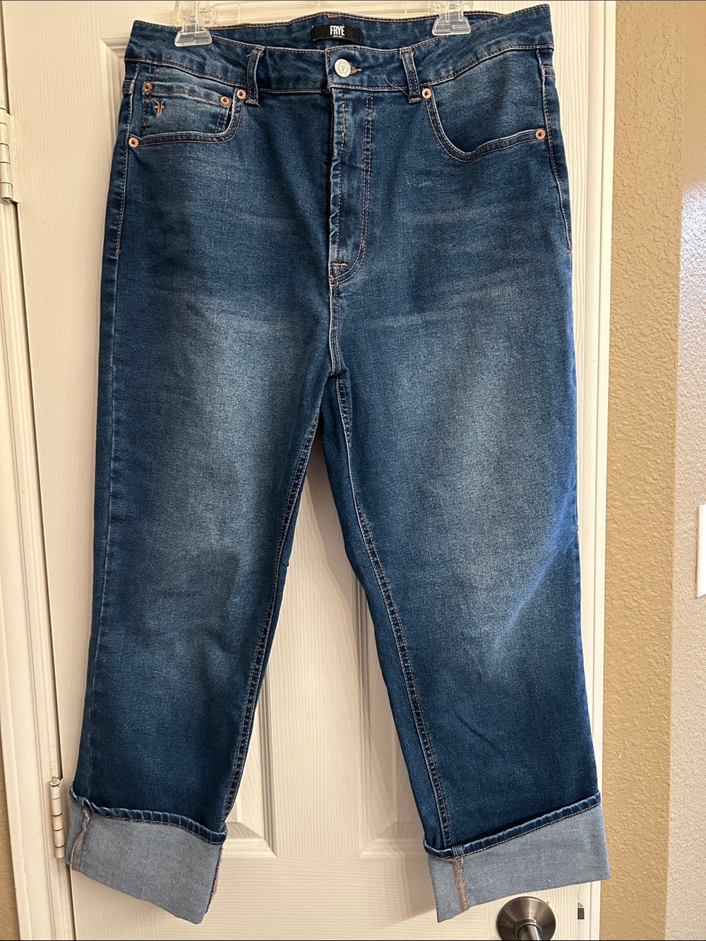 Frye Women’s Blue Relaxed Denim Jeans with Cuffed Hem